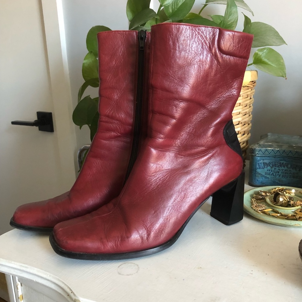 Vintage red leather boots